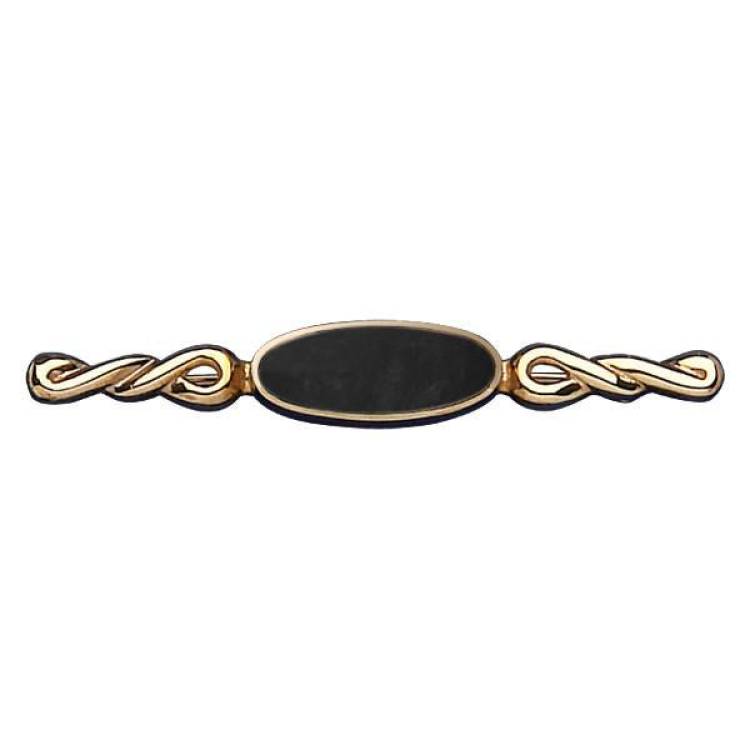 9ct Yellow Gold Whitby Jet Oval Twist Bar Brooch - Yellow Gold