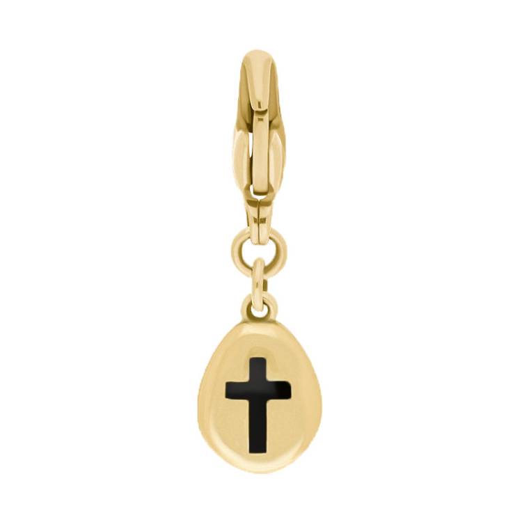 9ct Yellow Gold Whitby Jet Pear Shaped Cross Clip Charm - Option1 Value Yellow Gold