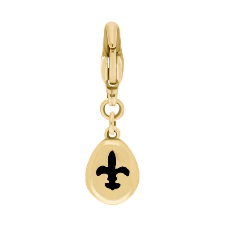 9ct Yellow Gold Whitby Jet Pear Shaped Fleur De Lis Clip Charm - Option1 Value Yellow Gold