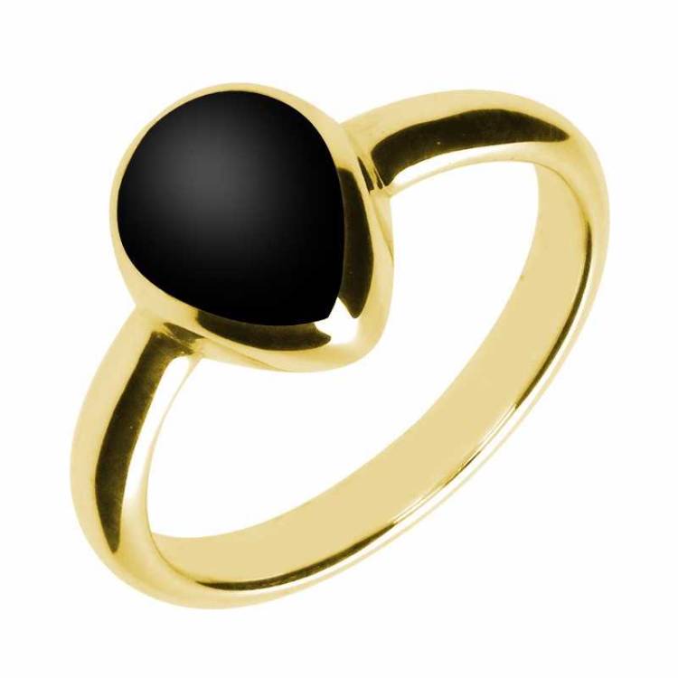 9ct Yellow Gold Whitby Jet Pear Shaped Ring - Yellow Gold
