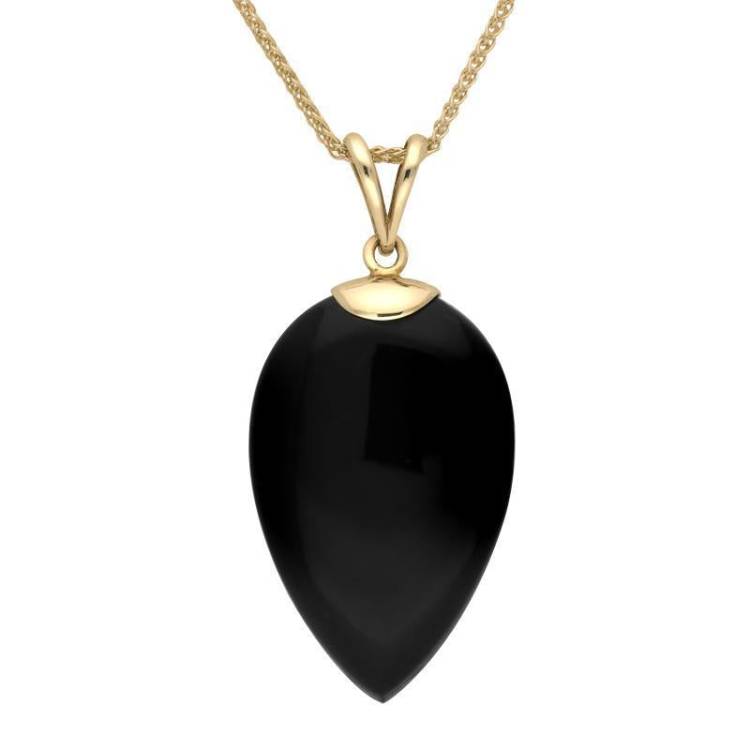 9ct Yellow Gold Whitby Jet Pear Stone Capped Necklace - Option1 Value Yellow Gold
