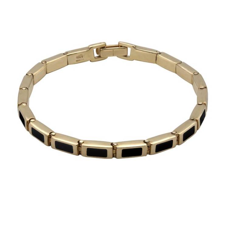 9ct Yellow Gold Whitby Jet Petite Oblong Bracelet - Yellow Gold