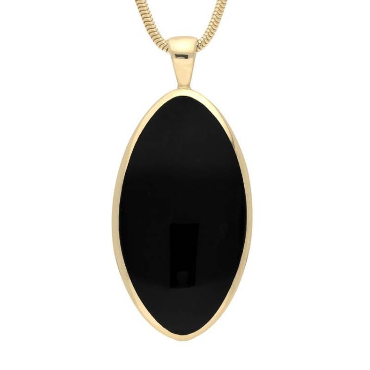 9ct Yellow Gold Whitby Jet Large Oval Necklace - Yellow Gold