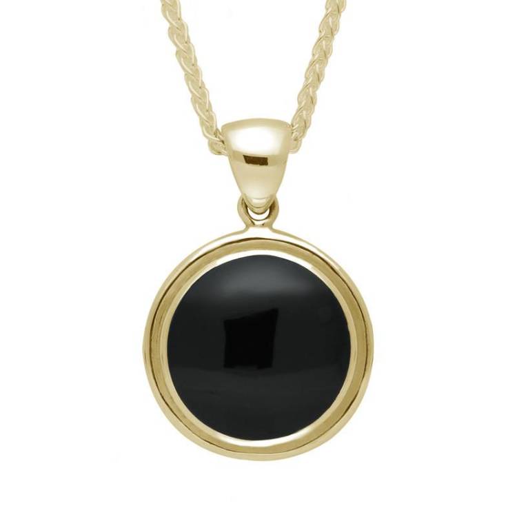 9ct Yellow Gold Whitby Jet Round Ribbed Necklace - Yellow Gold