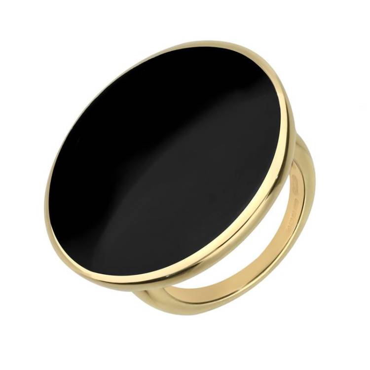 9ct Yellow Gold Whitby Jet Round Ring - Yellow Gold