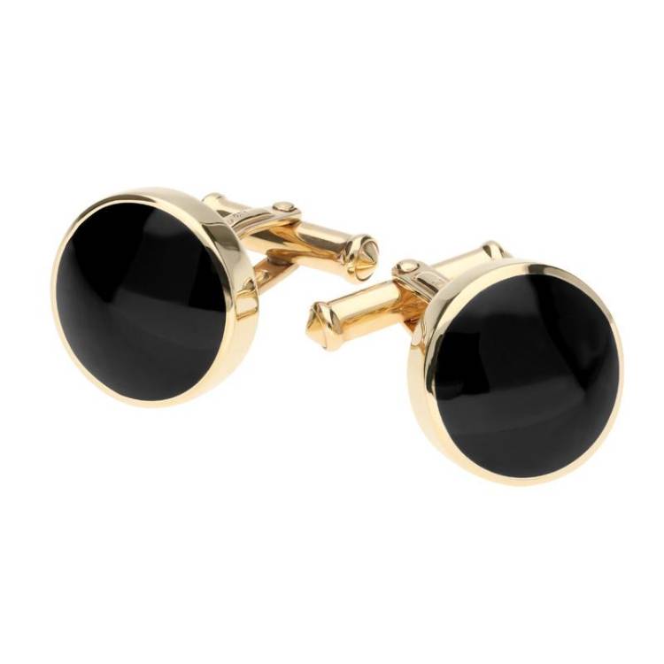 9ct Yellow Gold Whitby Jet Round Shape Cufflinks