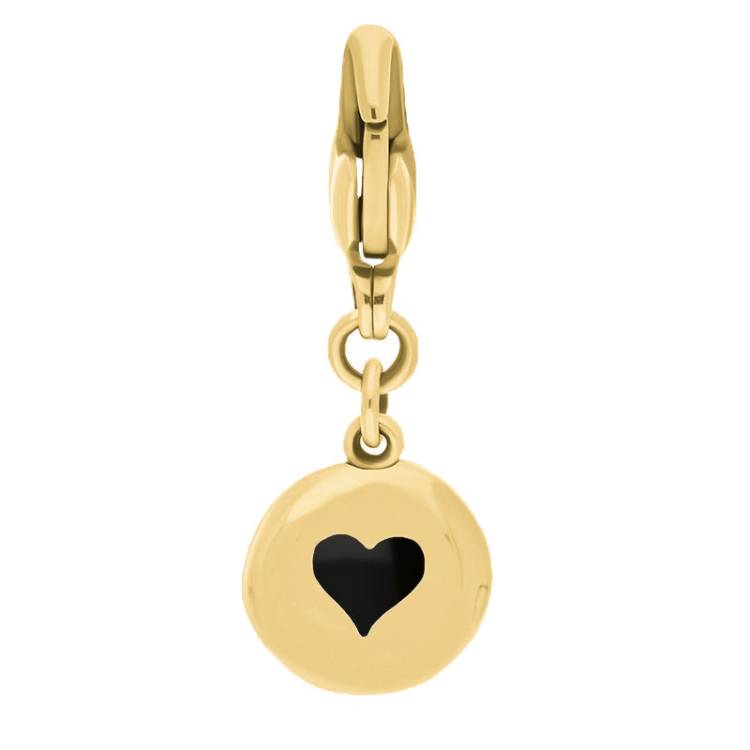 9ct Yellow Gold Whitby Jet Round Shaped Heart Clip Charm - Option1 Value Yellow Gold
