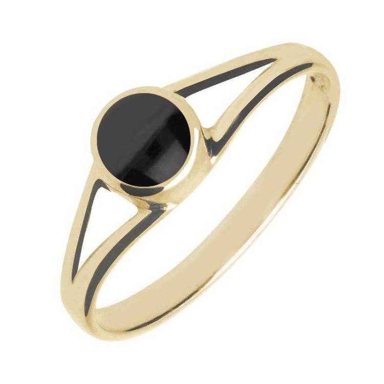 9ct Yellow Gold Whitby Jet Round Split Shoulder Ring - Yellow Gold