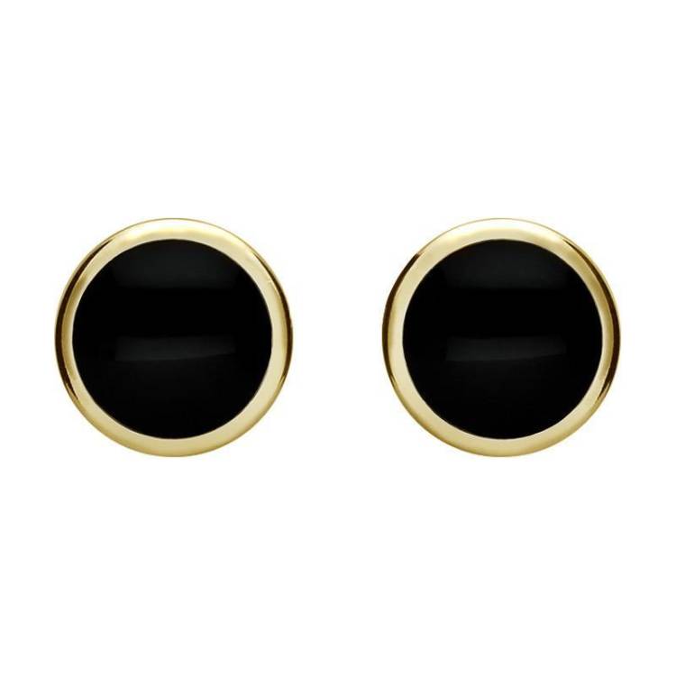 9ct Yellow Gold Whitby Jet Round Stud Earrings - Yellow Gold