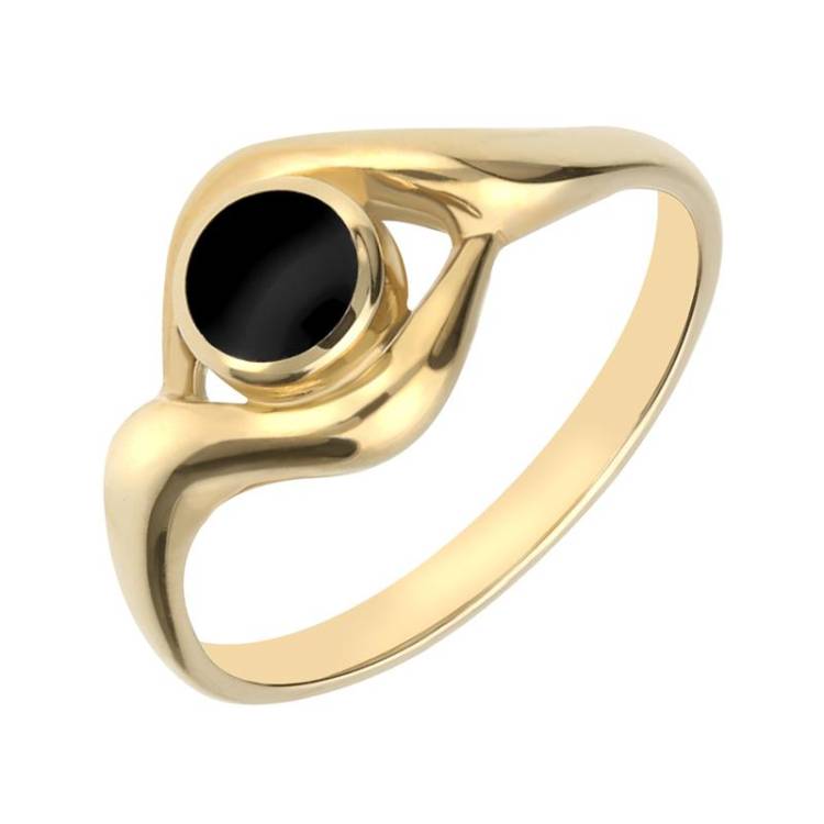 9ct Yellow Gold Whitby Jet Round Twist Ring - Yellow Gold