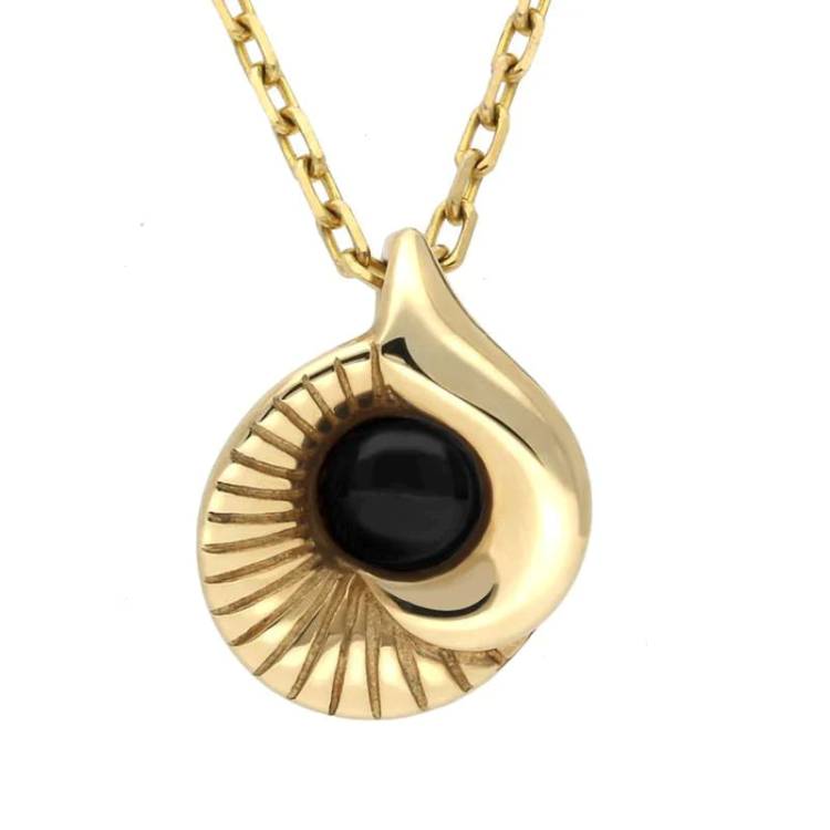 9ct Yellow Gold Whitby Jet Seashell Necklace - Yellow Gold