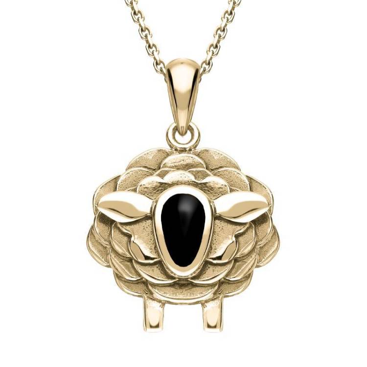 9ct Yellow Gold Whitby Jet Sheep Necklace
