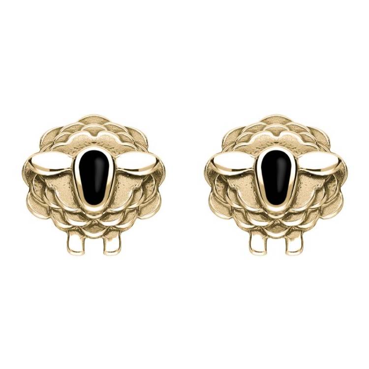 9ct Yellow Gold Whitby Jet Sheep Stud Earrings