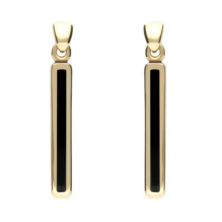 9ct Yellow Gold Whitby Jet Short Slim Drop Earrings - Option1 Value Yellow Gold