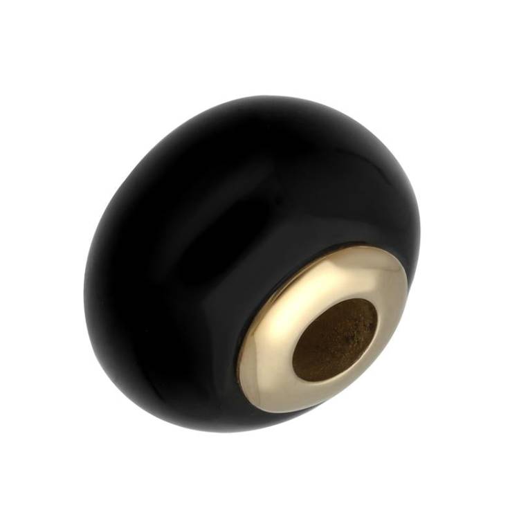 9ct Yellow Gold Whitby Jet Simple Bead Charm - Yellow Gold