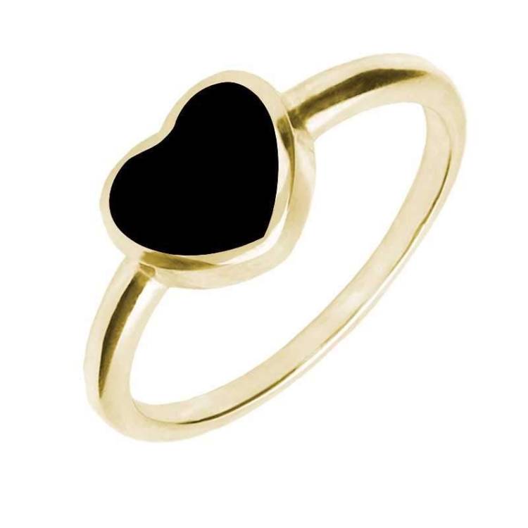 9ct Yellow Gold Whitby Jet Single Heart Ring - Option1 Value Yellow Gold