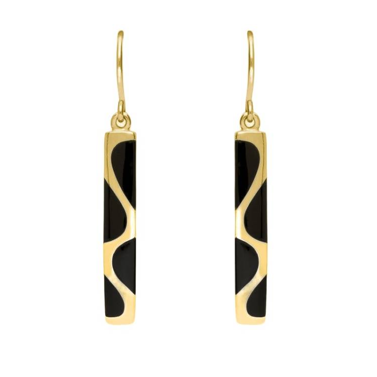 9ct Yellow Gold Whitby Jet Slim Four Stone Drop Earrings - Yellow Gold