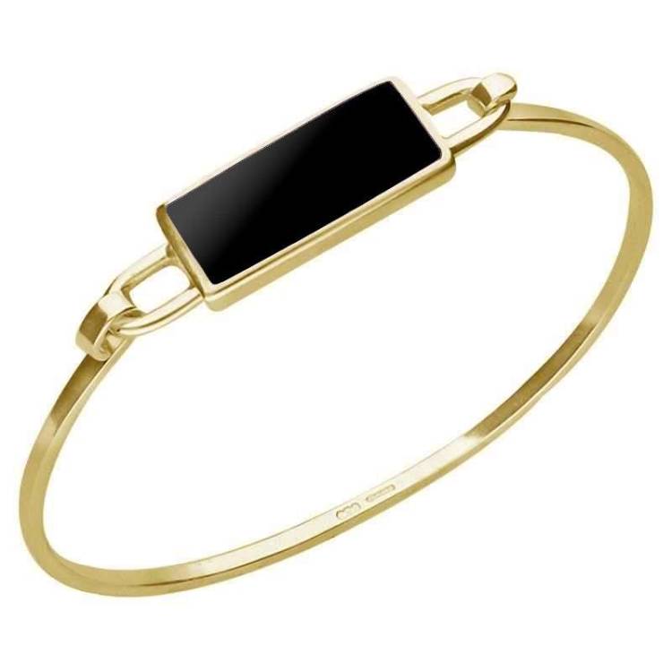 9ct Yellow Gold Whitby Jet Slim Oblong Bangle - Yellow Gold