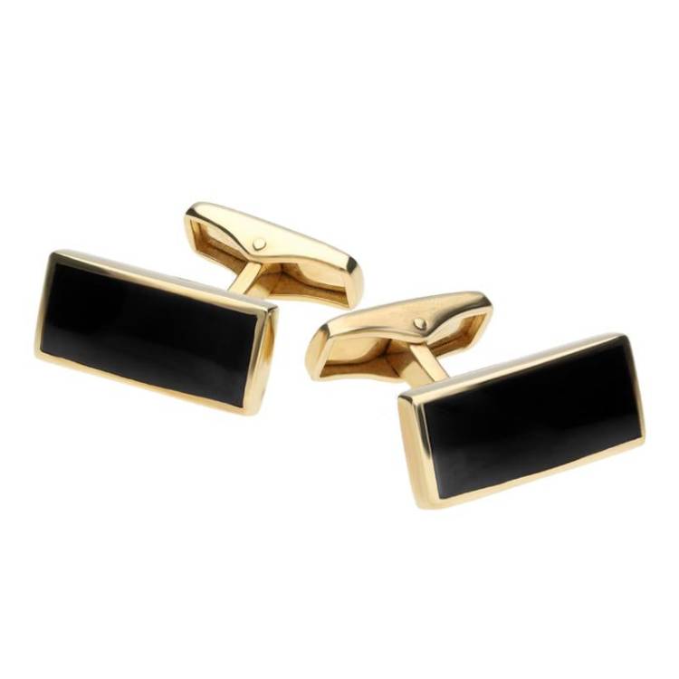 9ct Yellow Gold Whitby Jet Slim Oblong Cufflinks