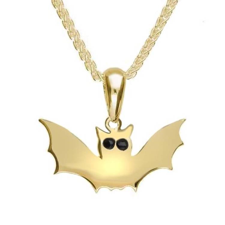 9ct Yellow Gold Whitby Jet Small Bat Necklace - Yellow Gold