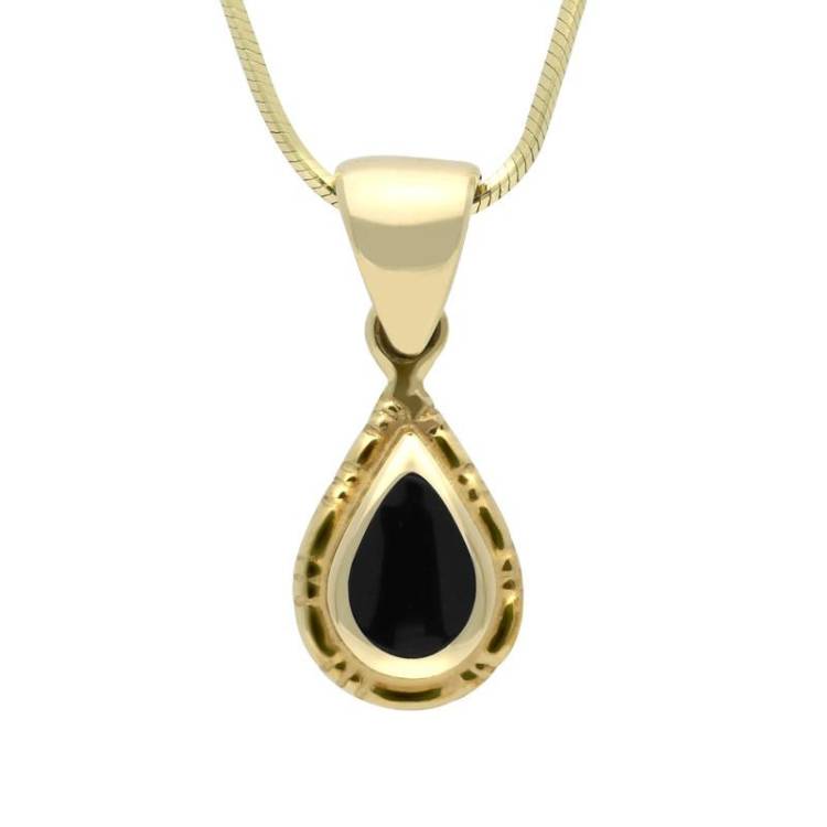 9ct Yellow Gold Whitby Jet Small Beaded Pear Necklace - Yellow Gold