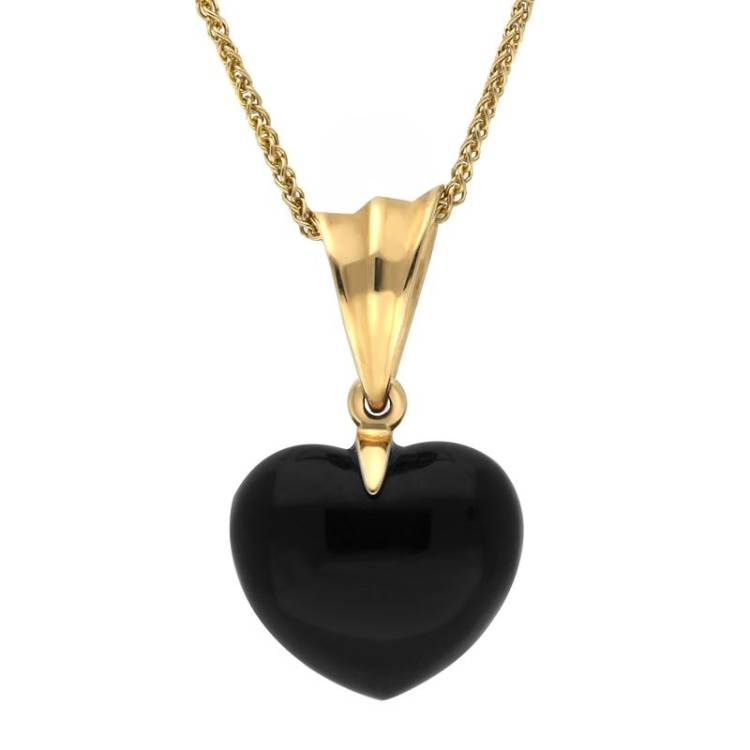 9ct Yellow Gold Whitby Jet Small Carved Heart Wavy Bail Necklace - Option1 Value Yellow Gold