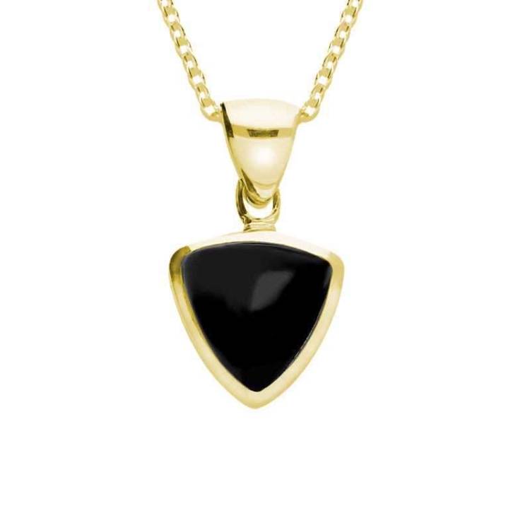 9ct Yellow Gold Whitby Jet Small Curved Triangle Necklace - Yellow Gold