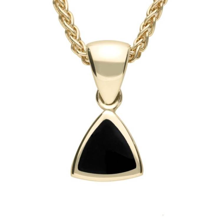 9ct Yellow Gold Whitby Jet Curved Triangle Small Necklace - Yellow Gold