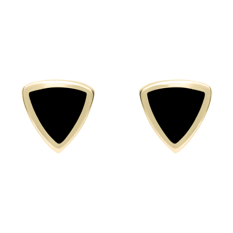 9ct Yellow Gold Whitby Jet Small Curved Triangle Stud Earrings - Yellow Gold