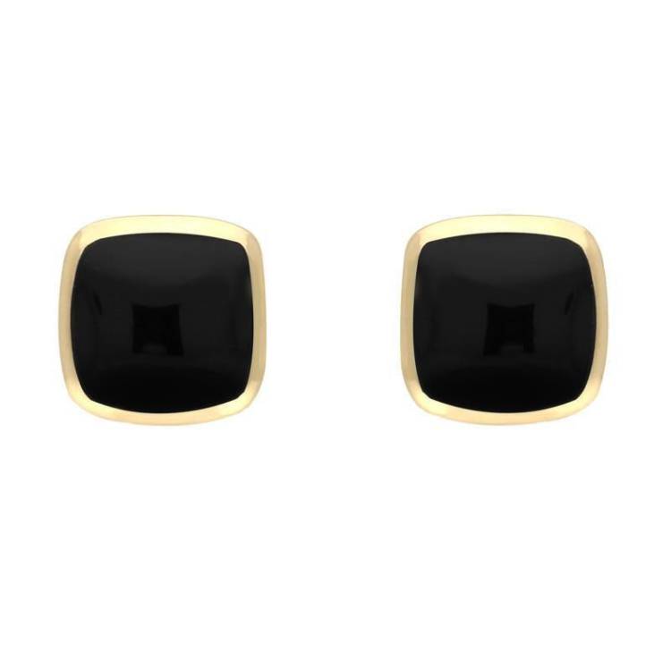 9ct Yellow Gold Whitby Jet Dinky Cushion Stud Earrings - Yellow Gold