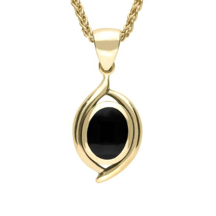 9ct Yellow Gold Whitby Jet Small Oval Necklace - Yellow Gold
