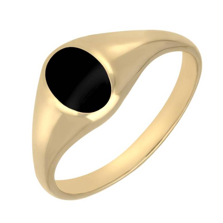 9ct Yellow Gold Whitby Jet Small Oval Signet Ring - Yellow Gold