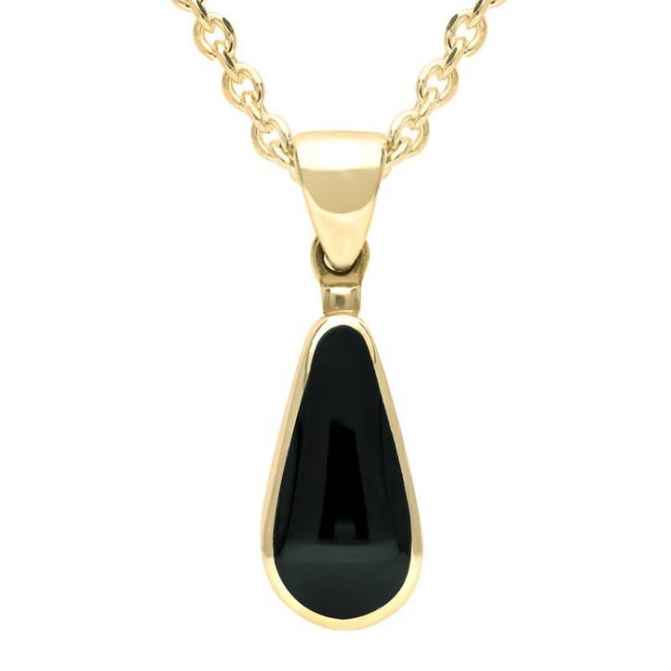 9ct Yellow Gold Whitby Jet Small Pear Necklace - Yellow Gold