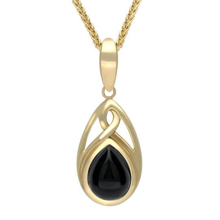 9ct Yellow Gold Whitby Jet Small Pear Twist Celtic Necklace - Option1 Value Yellow Gold