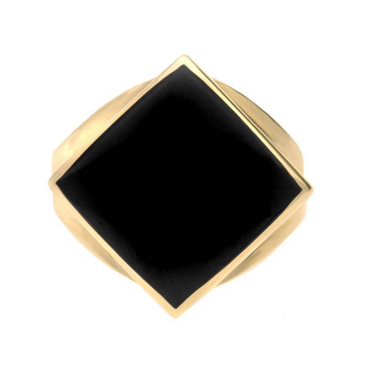 9ct Yellow Gold Whitby Jet Small Rhombus Ring - Yellow Gold