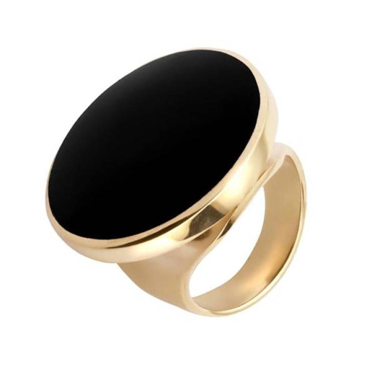 9ct Yellow Gold Whitby Jet Small Round Ring - Yellow Gold