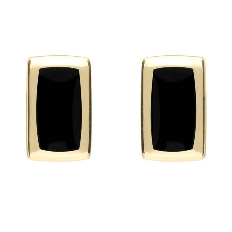 9ct Yellow Gold Whitby Jet Small Rounded Oblong Stud Earrings - Yellow Gold