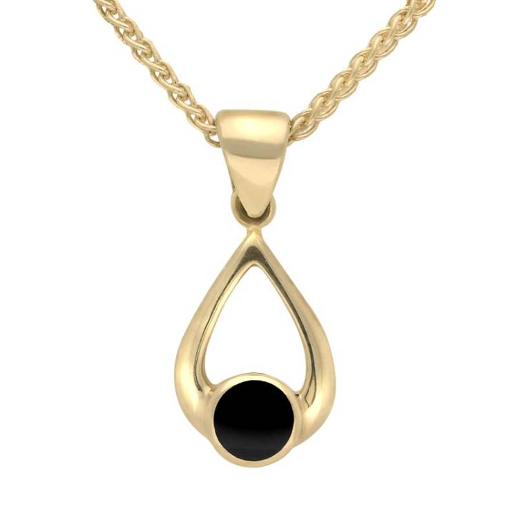 9ct Yellow Gold Whitby Jet Small Teardrop Necklace - Yellow Gold