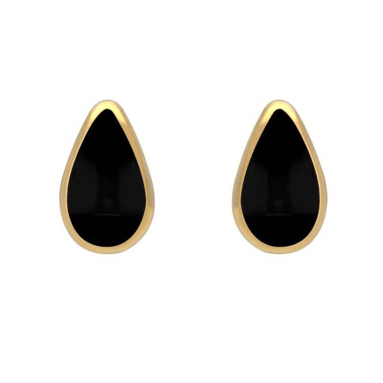 9ct Yellow Gold Whitby Jet Small Teardrop Stud Earrings - Option1 Value Yellow Gold