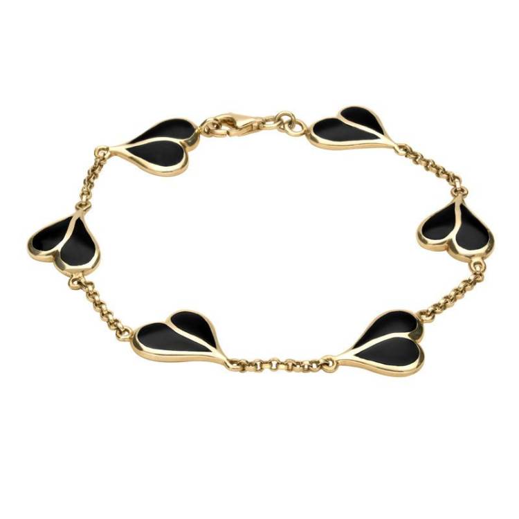 9ct Yellow Gold Whitby Jet Split Heart Bracelet - Yellow Gold