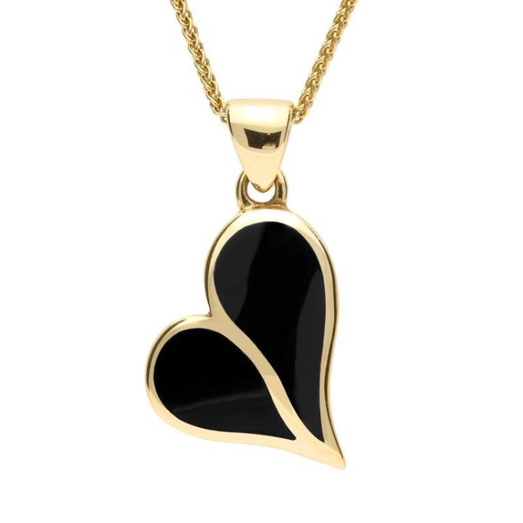 9ct Yellow Gold Whitby Jet Split Heart Necklace - Yellow Gold