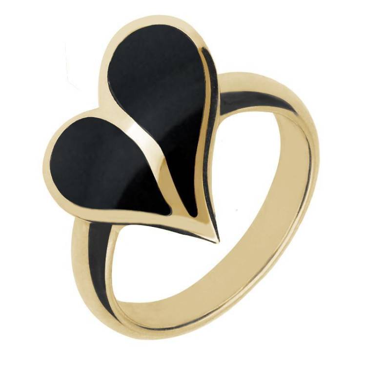 9ct Yellow Gold Whitby Jet Split Heart Ring