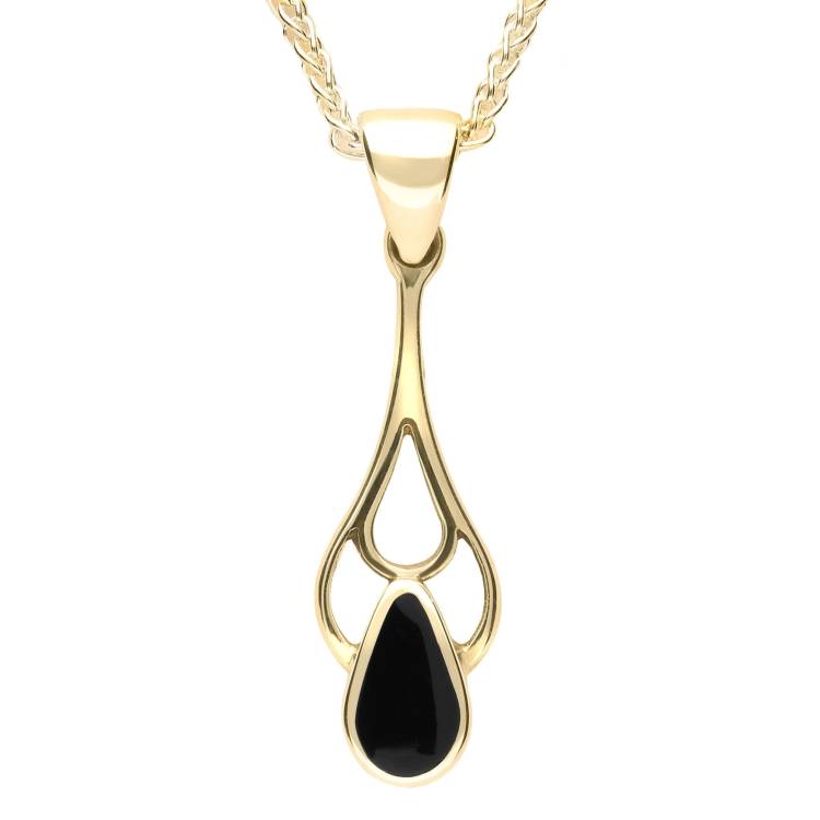 9ct Yellow Gold Whitby Jet Pear Spoon Necklace - Yellow Gold