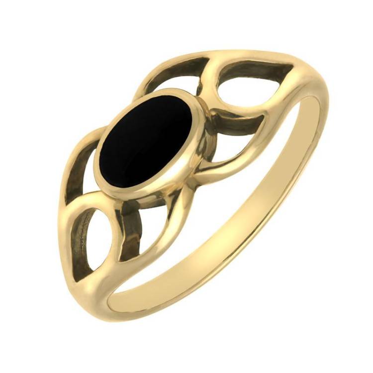 9ct Yellow Gold Whitby Jet Lattice Ring - Yellow Gold