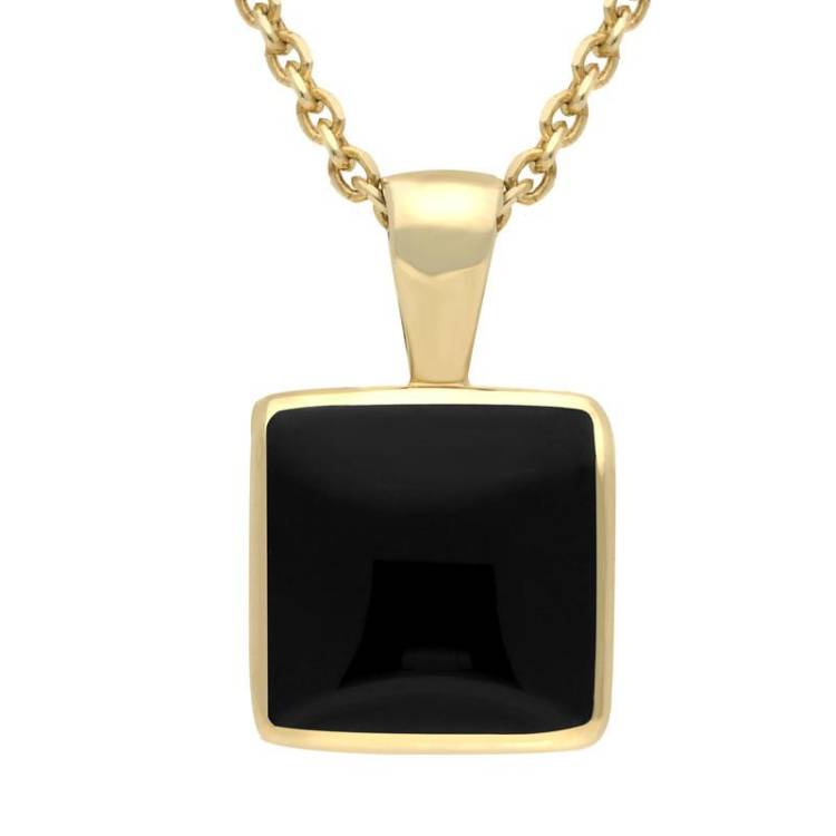 9ct Yellow Gold Whitby Jet Square Necklace - Yellow Gold