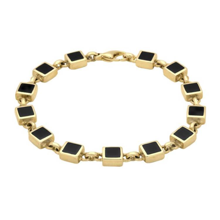 9ct Yellow Gold Whitby Jet Square Stone Bracelet - Option1 Value Yellow Gold