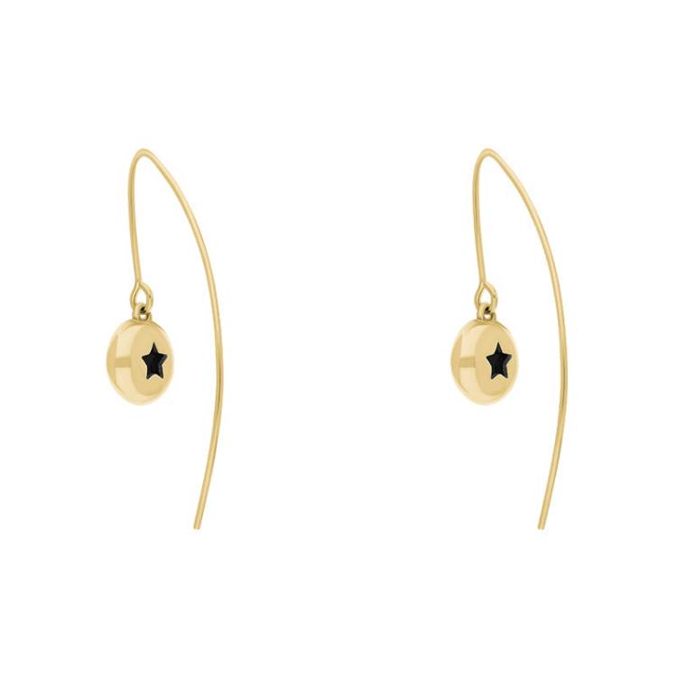 9ct Yellow Gold Whitby Jet Star Disc Drop Earrings - Yellow Gold