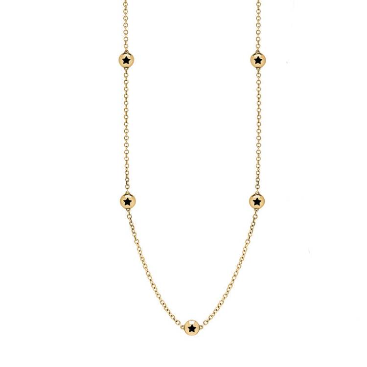 9ct Yellow Gold Whitby Jet Star Link Disc Chain Necklace - Option1 Value Yellow Gold