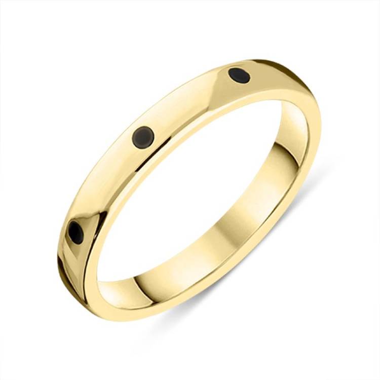 9ct Yellow Gold Whitby Jet 3mm Wedding Band Ring - Gold