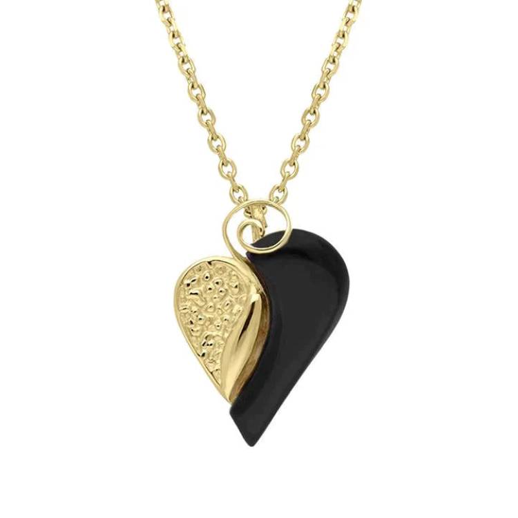9ct Yellow Gold Whitby Jet Swirl Heart Necklace - Yellow Gold